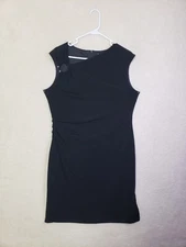 Calvin Klein Women Dress Large Black Poly Blend Sleeveless Ruched Mini Sheath