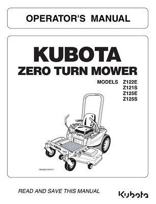 Zero-Turn Mower Operator Manual Kubota Z122E Z121S Z125E Z125S | eBay