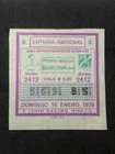 Costa Rica old lottery ticket LOTERIA POPULAR J.P.S. January 15th 1978 Lot 2412.