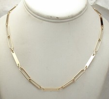Adjust 20" Unique Paper Clip Oval Plate Link Chain Necklace Real 14K Yellow Gold