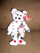 Original TY Beanie Baby Glory USA Flag  P.E.Pellets Tag Date Error #400  