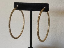 Vintage Textured Gold Tone Large Hoop Earrings - Pierced