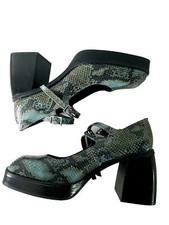 Free People Ruby Double Strap Platform Mary Janes 41 10.5 Blue Snakeskin