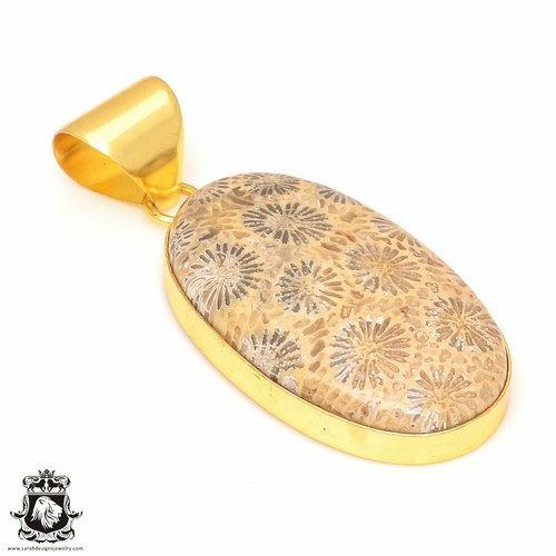Fossilized Coral 24K Gold Plated Pendant 3mm Snake Chain GPH322 - Picture 3 of 10
