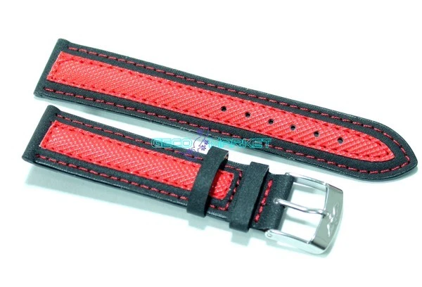 GECOMARKET Cinturino orologio in tessuto cordura imbottito 18mm nero rosso tipo sector s18r