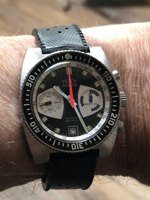 MATY SUISSE Super Sous Mrine Chronograph ganz Edelstahl, Valjoux 7734, überholt,