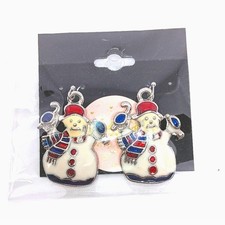 HANDMADE Snowman Red, Blue, White Enameled Winter Holiday Charm Earrings