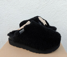 UGG BLACK FUZZ SUGAR WOOL/ FAUX FUR FLUFF SLIDE SLIPPERS, US 6/ EUR 37 NIB