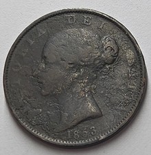 1853 Queen Victoria Victorian Young Head Halfpenny Half Penny 1/2d coin