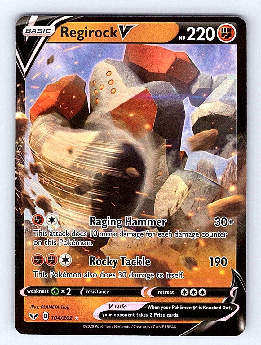 Pokemon TCG SWSH01: Sword & Shield Base Set #104/202 Regirock V NM