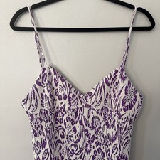 Zara Floral Jacquard Mini Dress L Purple White Spaghetti Straps V-neck Festival