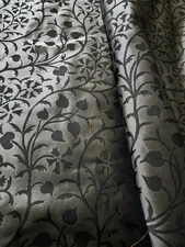 100% Silk Taffeta Brocade Black & Grey Fabric Hearts & Vines BTY 54" Wide