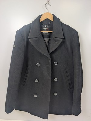 Superdry Merchant Line Black Pea Coat XXL Premium Naval Melton Wollmischung Jacke