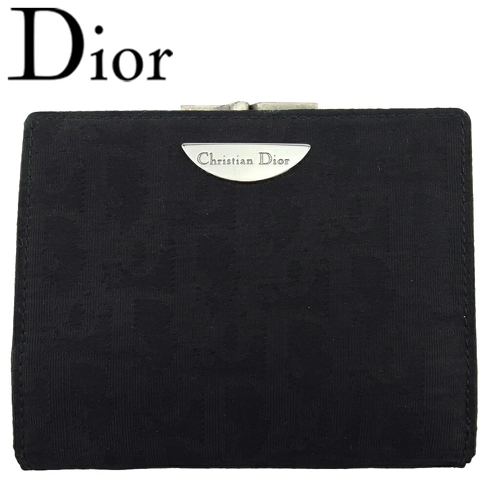 Portefeuille d'occasion Spring Dior double pli femme homme logo plaque trotteur noir argent canette