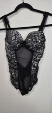 Vintage NWTs Frederick's of Hollywood Black sequens Teddy Bodysuit size 34