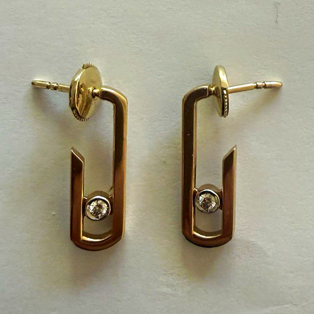 14K Yellow Gold Diamond Stud Earrings, Butterfly Back, 2 Diamonds