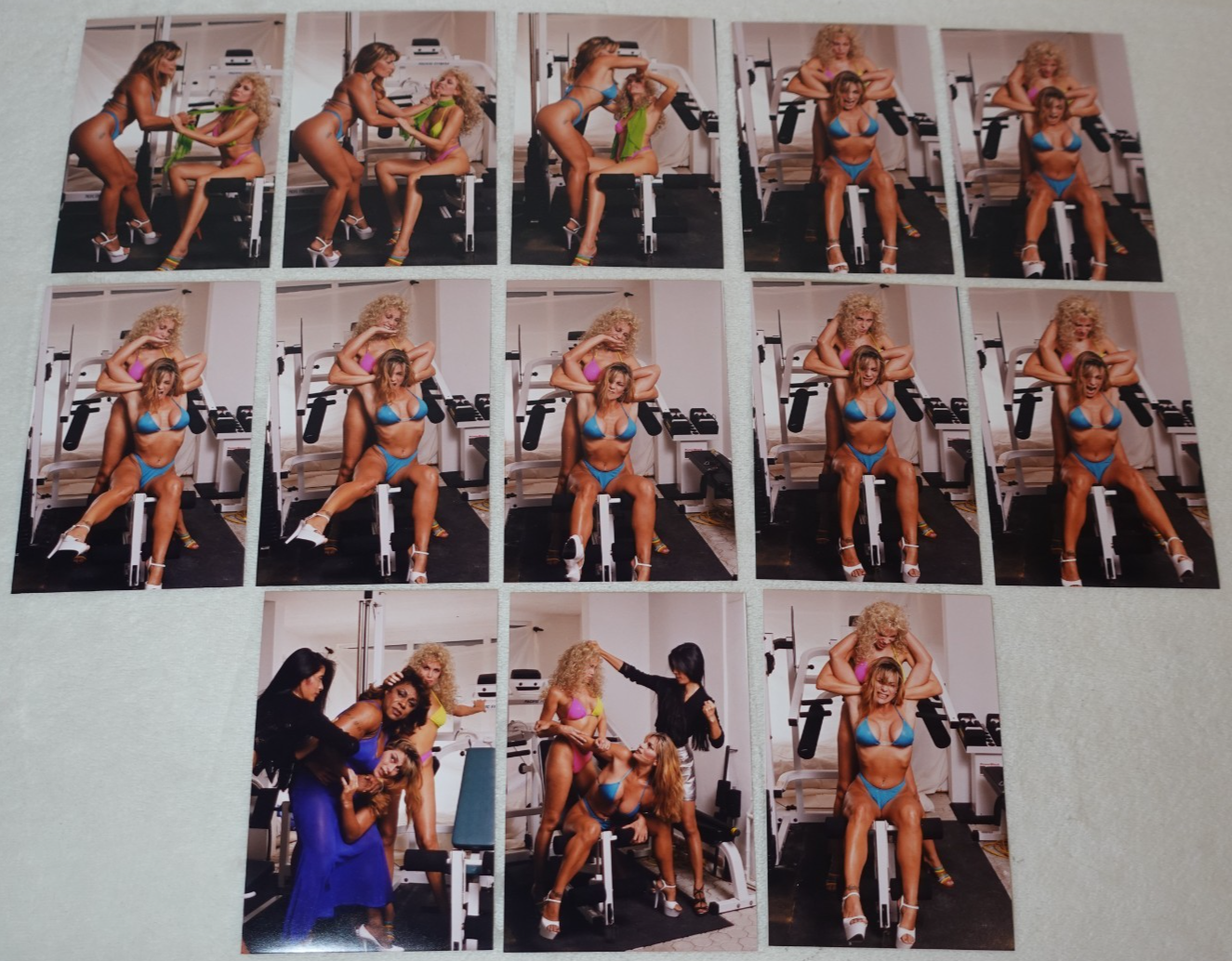 Women Models Bikinis Wrestling in Gym Risque Photo Lot - 13 Pictures