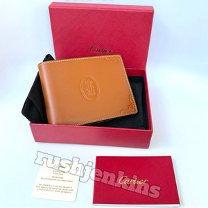 CARTIER Must De Cartier Camel Leather Wallet Bifold Vintage New Old Stock
