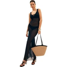 Micas Sheer Maxi Dress Swim Cover Up See Through Beach Pool Party Dress Size M