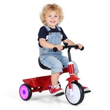 Toddler Tricycle w/Glowing Wheels 4-Level Adjustable Seat Storage Bin  Pedals