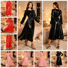 Women Waterproof Vacation Long Dress Carnival Maxidress Night Out Shiny Guest