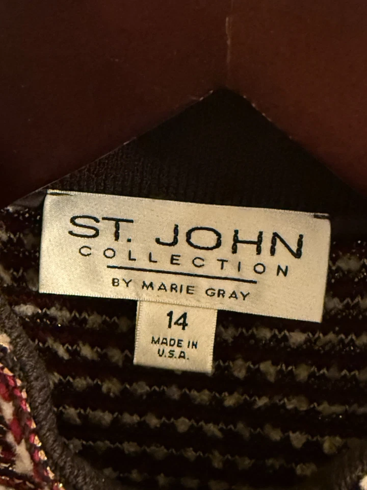 Chaqueta St. John Collection by Marie Gris Cuero Borde Hebilla Dorada Tejida Cremallera 14 Foto 3 de 4