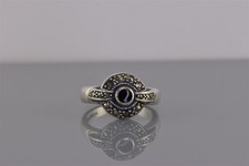Sterling Silver Black Onyx Marcasite Accented Circle Band Ring 925 Sz: 8