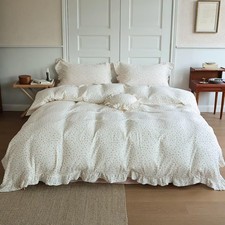 Elegant Pink Floral Ruffled Duvet Cover Full for Kids Teens Adults, 100 Muslin