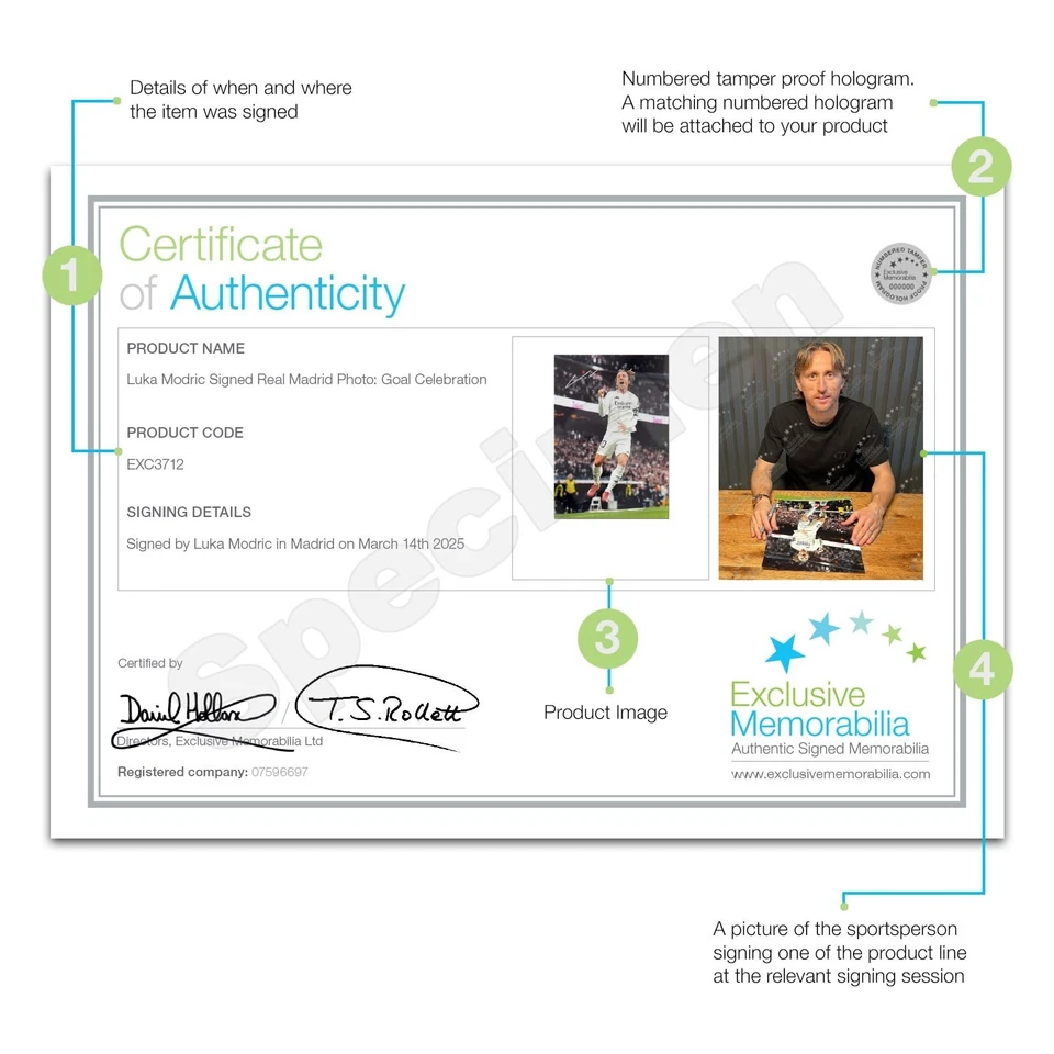 Foto de fútbol firmada por Luka Modric del Real Madrid: Celebración del gol Foto 3 de 4