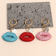 Multi Lips Keychain Bag Charm Bling Rhinestones Sparkle Valentines Birthday Gift