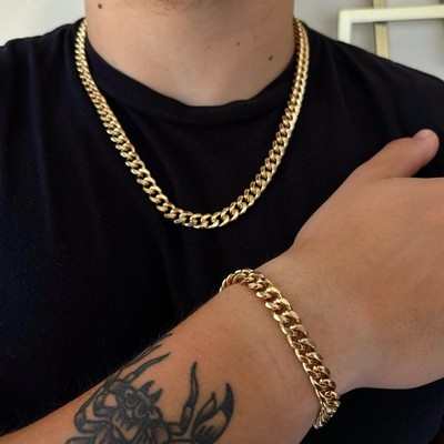 MENS 8MM Cuban Chain Set - Comes With Necklace And Bracelet - 22 Inch - 24 Avail