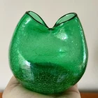 Vintage MCM Blenko Emerald Green Crackle Glass Pinched Bud Vase 3.5”