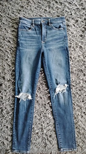 American Eagle Women’s Skinny Jeans Medium Wash Blue Distressed 8