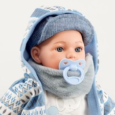 Baby Doll Boy with Soft Body Blue Coat Outfit, Baby Sounds, Dummy Toy, 16" Doll