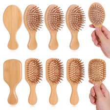 10 Pcs Mini Bamboo Hair Brush, Bulk Pocket Travel Small Wooden Hair Brush