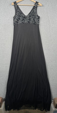 Alex Evenings Dress Womens 10 Black Chiffon Floral V Neck Maxi Evening Gown Y2K