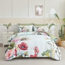 Size Comforter Set 7 Piece Bed in a Bag,Elegant Floral King New Green Floral