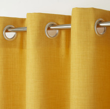 Goodhome Novan Eyelet Pair of Plain Unlined Curtains Mustard Yellow W55" x D102"