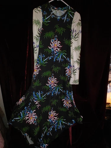 Abito maglia viscosa manica lunga stampa mista giglio mare KENZO taglia L