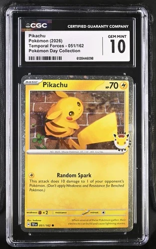 CGC 10 Pikachu 051/162 Holo Stamped Pokemon Day 2026 Pokémon Card