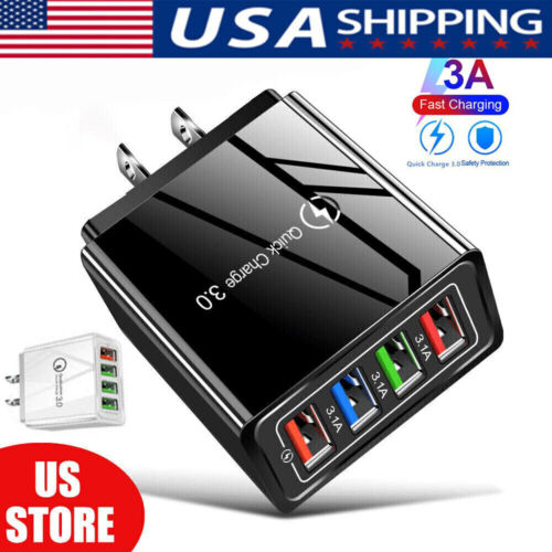 4 Port USB Wall Charger USB Fast Quick Charge QC 3.0 Power Adapter Plug US - Afbeelding 1 van 11