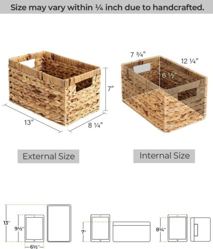 Storage Basket Rectangle Seagrass Basket Water Hyacinth Basket pack of 2 - Picture 2 of 8