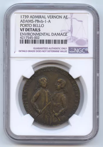 Panama 1739 Admiral Vernon Medal (#1404) Porto Bello. Adams-PBvb-1-A. NGC VF 
