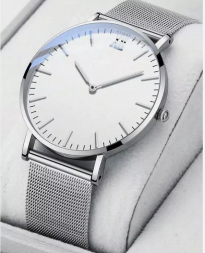 Herrenuhr.. Ultradünne silber & weiße Businessuhr mit Meshband Quarz UK - Bild 1 von 3