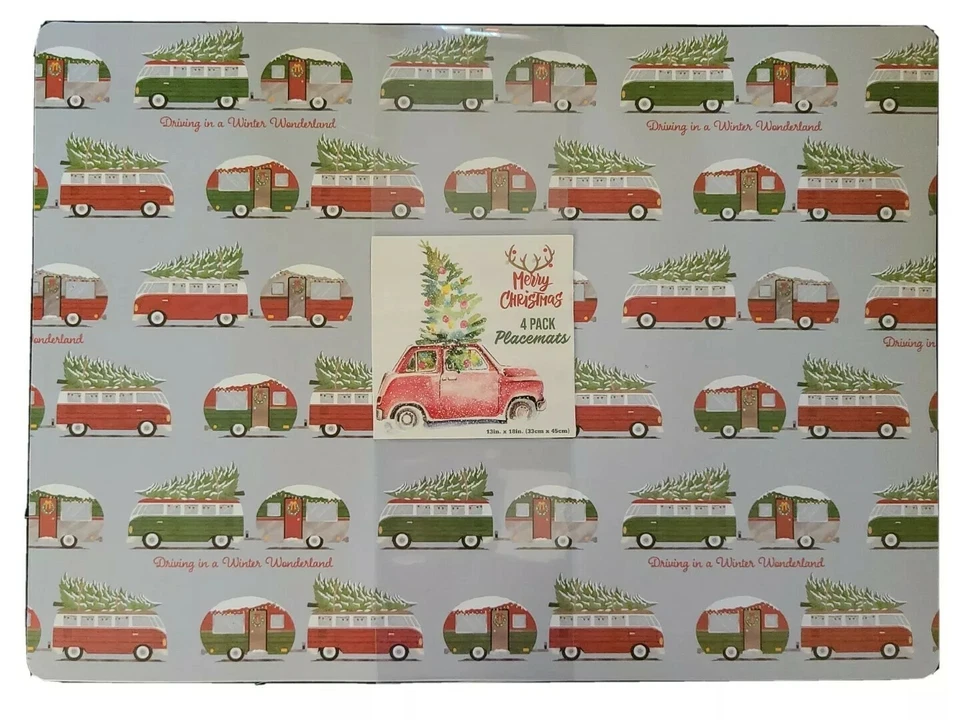 TISCHSETS WEIHNACHTEN Autos und Busse Tischschutz - Schaumstoff 18"x13" 4er Set 