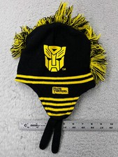 Transformers Beanie Toque Youth Yellow Black Ear Flaps Lined Acrylic Poly Knit