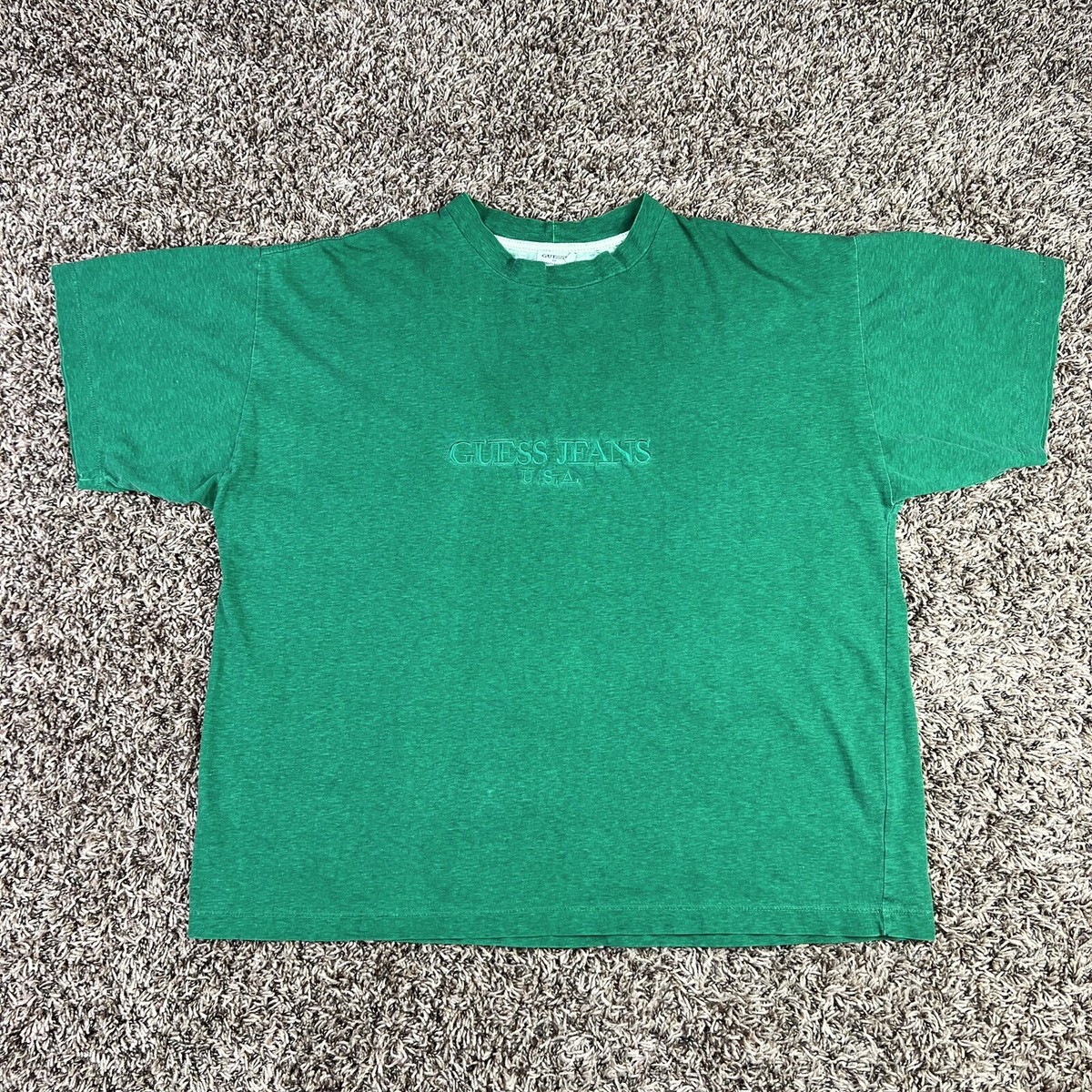 Vintage 90s Guess Jeans Embroidered Logo T-Shirt Large Made USA