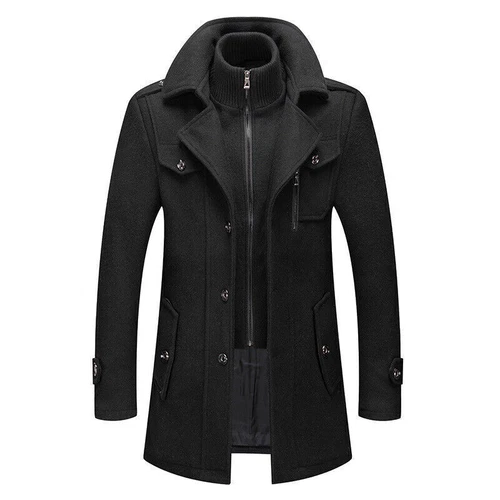 Herren Herbst Winter Wollmantel mit Doppelkragen Windbreaker Business Stil - Bild 15 von 17