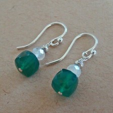 U C Sundance Green Onyx Cube Rainbow Moonstone 925 Sterling Silver Earrings