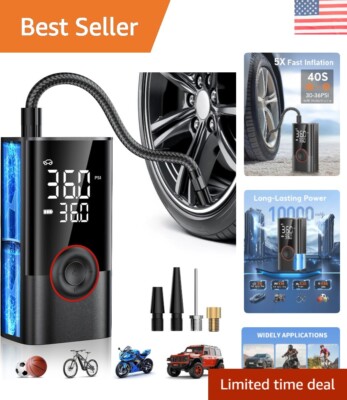 Smart Tire Pump: 10000mAh Rechargeable Air Compressor with Quick Inflation